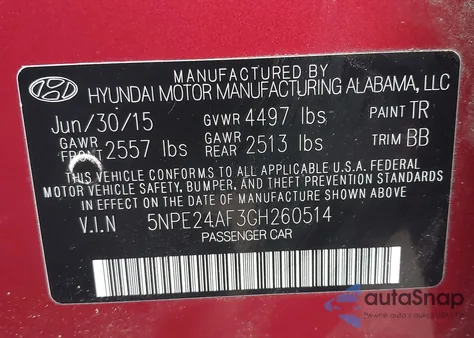 2016 Hyundai Sonata Se from USA, damaged, VIN 5NPE24AF3GH260514